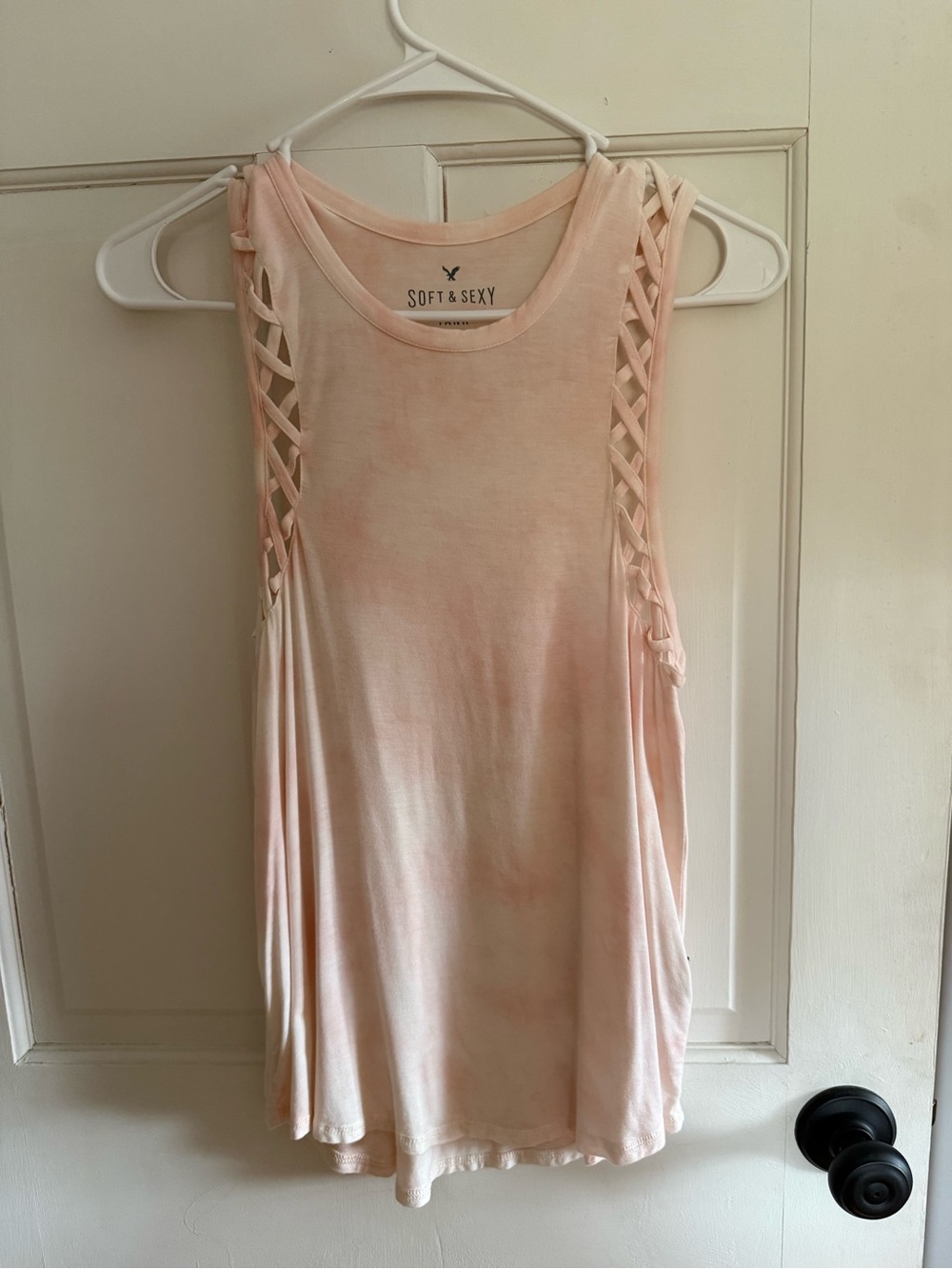 American Eagle Outfitters Peach Lattice-Side Tank Top